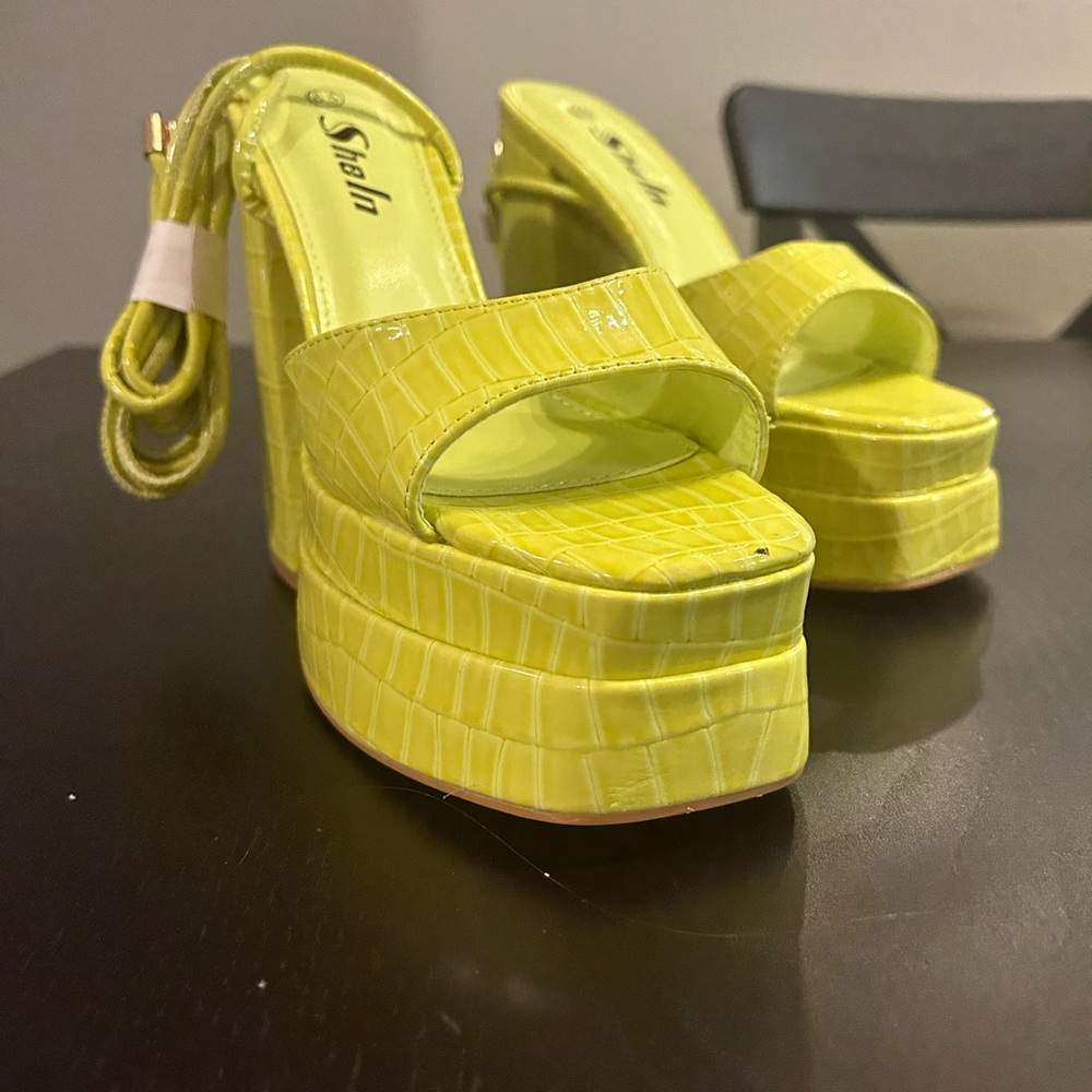 SHEIN Neon Yellow Platform Heels